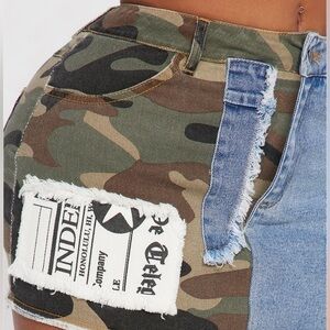 Look At Me Camo Denim Mini Skirt- Medium Wash